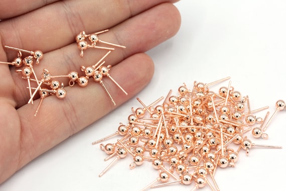 10 Pcs 4mm Rose Gold Plated Ball Ear Post, Stainless Steel Earrings, Ball Stud Earrings Rose Earring, Rose Plated Findings, MJ289