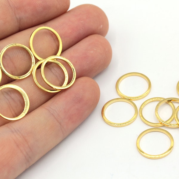 14mm 24k Shiny Gold Round Link, Tiny Round Charm, Round Closed Ring, Mini Round Connector, Earring Findings, Gold Plated Findings, BM011