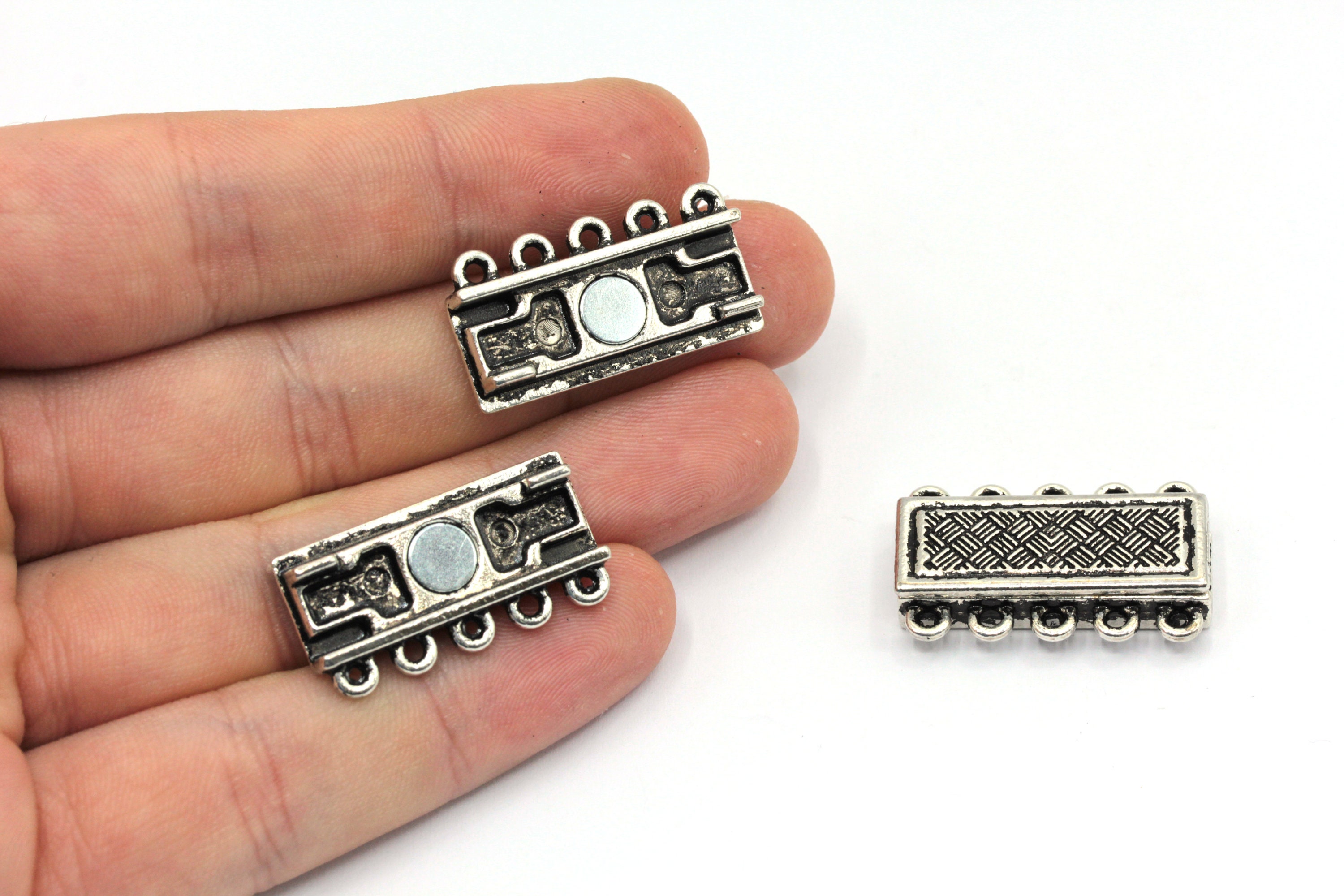 Multi Loop Clasp 16x27mm Antique Silver 5 Loops Magnetic Clasps, Multi Strand Clasps ...