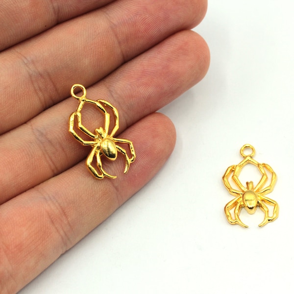 14x25mm 24k Shiny Gold Spider Charm, Halloween Jewelry, Gold Spider Pendant, Insect Charm, Earring Pendant, Gold Plated Findings, GD842