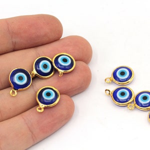 10x14mm 24k Shiny Gold Plated Evil Eye Charm, Glass Evil Eye Charm, Tiny Evil Eye Charm, Evil Eye Beads, Gold Plated Findings, GD098-1