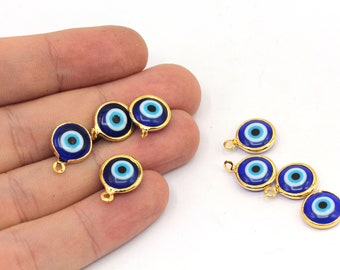 5 Pcs 10x14mm 24k Shiny Gold Plated Evil Eye Charm, Glass Evil Eye Charm, Tiny Evil Eye Charm, Evil Eye Beads, Gold Plated Findings, GD098-1