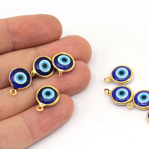 5 Pcs 10x14mm 24k Shiny Gold Plated Evil Eye Charm, Glass Evil Eye Charm, Tiny Evil Eye Charm, Evil Eye Beads, Gold Plated Findings, GD098-1