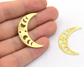 9x36mm Raw Brass Textured Moon Connector, Crescent Charm, Moon Phase Charm, Earring Pendants, Earring Findings, Brass Findings, BM061