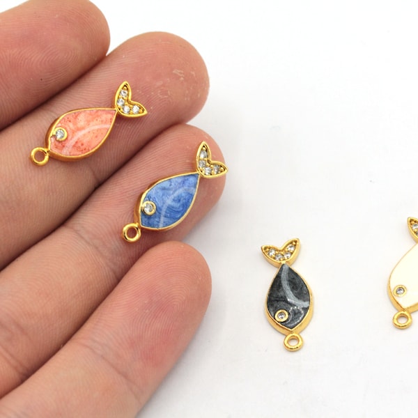 8x20mm 24k Shiny Gold Enamel Fish Charm, CZ Micro Pave Fish Charm, Enamel Charms, Zirconia Charm, Fish Earring, Gold Plated Findings, ZC190