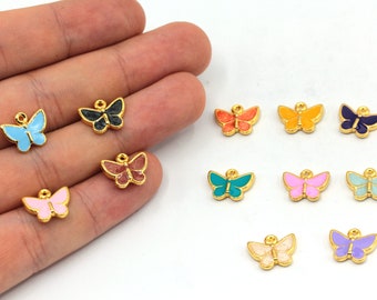 10x13mm 24k Shiny Gold Butterfly Charm, Enamel Butterfly Charm, Mini Butterfly Charm, Animal Pendant, Gold Plated Findings, GD165