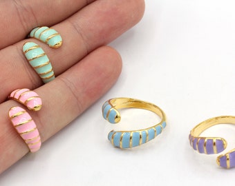 16-17mm 24k Shiny Gold Adjustable Enamel Colorful Ring, Enamel Rings, Loop Rings, Tiny Rings, Rings For Women, Gold Plated Rings, PRL432