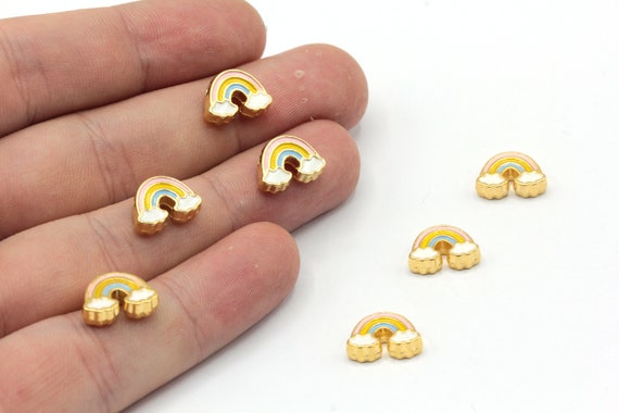 10Pcs Sparkly rainbow colorful enamel bracelets gold plated beads