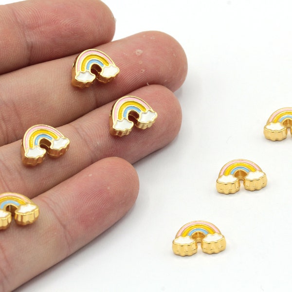 8x12mm 24k Shiny Gold Plated Enamel Rainbow Beads, Rainbow Bracelet Beads, Rainbow Spacer Beads, Bracelet Connector, Gold Plated Findings