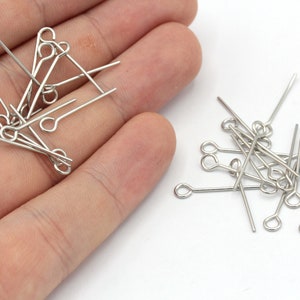 100 Pcs 20 Ga 20mm Silver Eye Pin, Silver Plated Eye Pin, Eye Pins, Silver Plated Eye Pins, Jewelry Making, Silver Plated Findings
