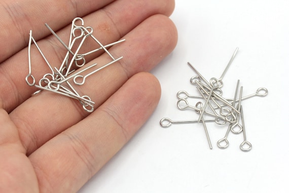 100 Pcs 20 Ga 20mm Silver Eye Pin, Silver Plated Eye Pin, Eye Pins, Silver Plated Eye Pins, Jewelry Making, Silver Plated Findings