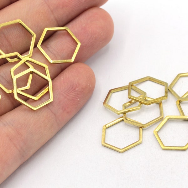 14x16mm Raw Brass Hexagon Charm, Hexagon Ring, Blank Hexagon Connector, Earring Pendant, Earring Findings, Brass Findings, RW412