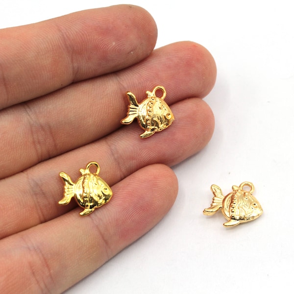 14x15mm 24k Shiny Gold Plated Mini Fish Charm, Fish Pendant, Sea Animal Pendant, Fish Bracelet Charm, Gold Plated Findings, GD218