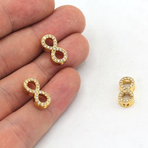 7x15mm 24k Shiny Gold Infinity Bracelet Charm, CZ Micro Pave Infinity Charm, Pave Eternity Bead, Zirconia Charm, Gold Plated Findings, ZC376