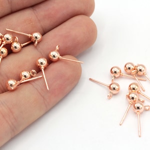 10 Pcs 5mm Rose Gold Plated Ball Ear Post, Stainless Steel Earrings, Ball Stud Earrings Rose Earring, Rose Plated Findings, MJ081