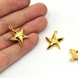 19x24mm 24k Shiny Gold Plated Starfish Charm, Starfish Pendant, Ocean Charm, Starfish Bracelet Charm, Gold Plated Findings, GD264
