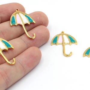 28x30mm 24k Shiny Gold Plated Enamel Umbrella Charm, Umbrella Pendant, Necklace Pendant, Winter Charm, Gold Plated Finding, GLD088