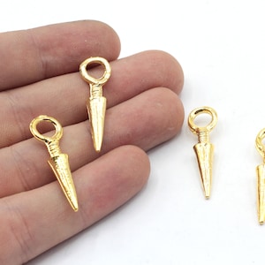 32mm 24k Shiny Gold Plated Spike Charm, Long Spike Pendant, Spike Cone Charm, Spike Earring Charm, Earring Findings, Gold Plated Findings