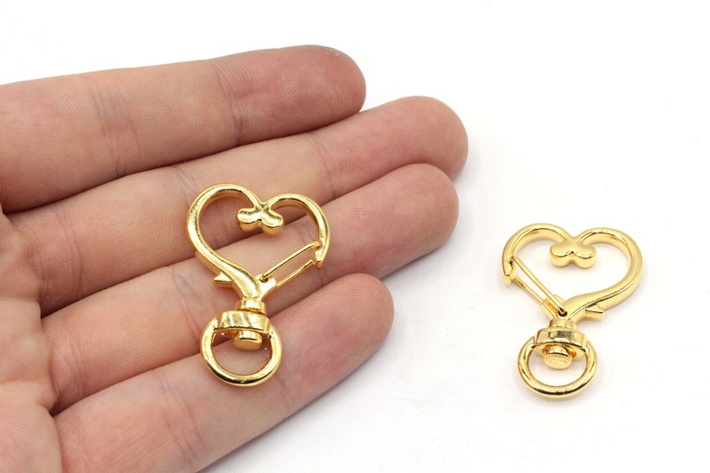18x41mm 24k Shiny Gold Plated Heart Swivel Clasp, Lobster Clasp, Lanyard Clasps, Snap Hooks, Strap Hooks, Hook Bag Clasp, Heart Key Chain image 1