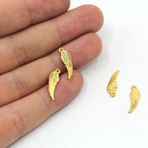 5x16mm 24k Shiny Gold Plated Tiny Angel Wing Charm, Gold Wing Beads, Mini Gold Charm, Wing Bracelet Charms, Gold Plated Findings, GLD895