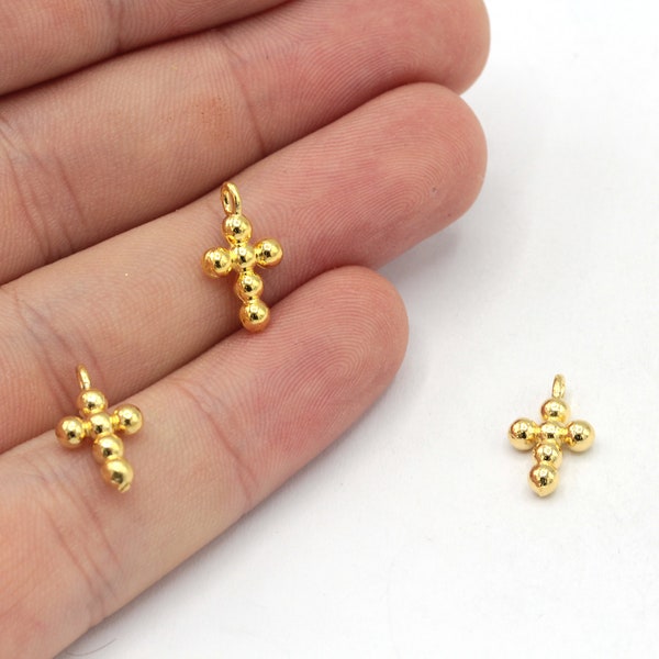 8x14mm 24k Shiny Gold Plated Mini Cross Charm, Tiny Cross Charm, Gold Cross Charm, Religious Charm, Gold Plated Findings, GD1026