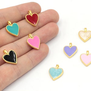 14x18mm 24k Shiny Gold Plated Enamel Heart Pendant, Heart Bracelet Charm, Love Charm, Double Sided Charm, Heart Charm, Gold Plated Findings