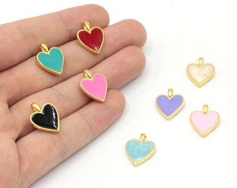 14x18mm 24k Shiny Gold Plated Enamel Heart Pendant, Heart Bracelet Charm, Love Charm, Double Sided Charm, Heart Charm, Gold Plated Findings