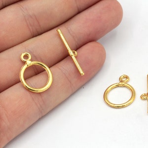 15x19mm 24k Shiny Gold Plated Toggle Clasps, Tiny Toggle Clasp, Gold Toggle Clasp, Ring T bar, T bar Fasteners, Gold Plated Findings, GD404