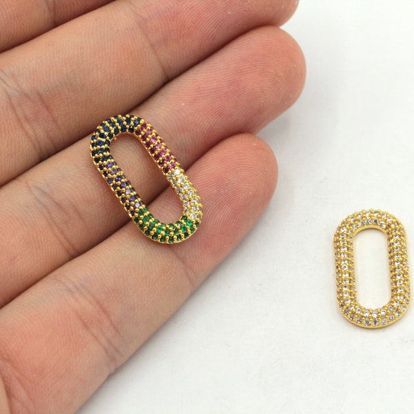 14x26mm 24k Shiny Gold Link Connector, CZ Micro Pave Link Connector, Gold Necklace Connector, Pave Chain Connector, Gold Plated Findings