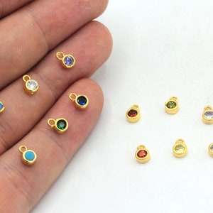 4x6mm 24k Shiny Gold Plated CZ Micro Pave Birthstone Charm, Tiny Birthstone Charm, Birthstone Beads, Gold Plated Findings, ZC530