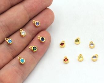 4x6mm 24k Shiny Gold Plated CZ Micro Pave Birthstone Charm, Tiny Birthstone Charm, Birthstone Beads, Gold Plated Findings, ZC530