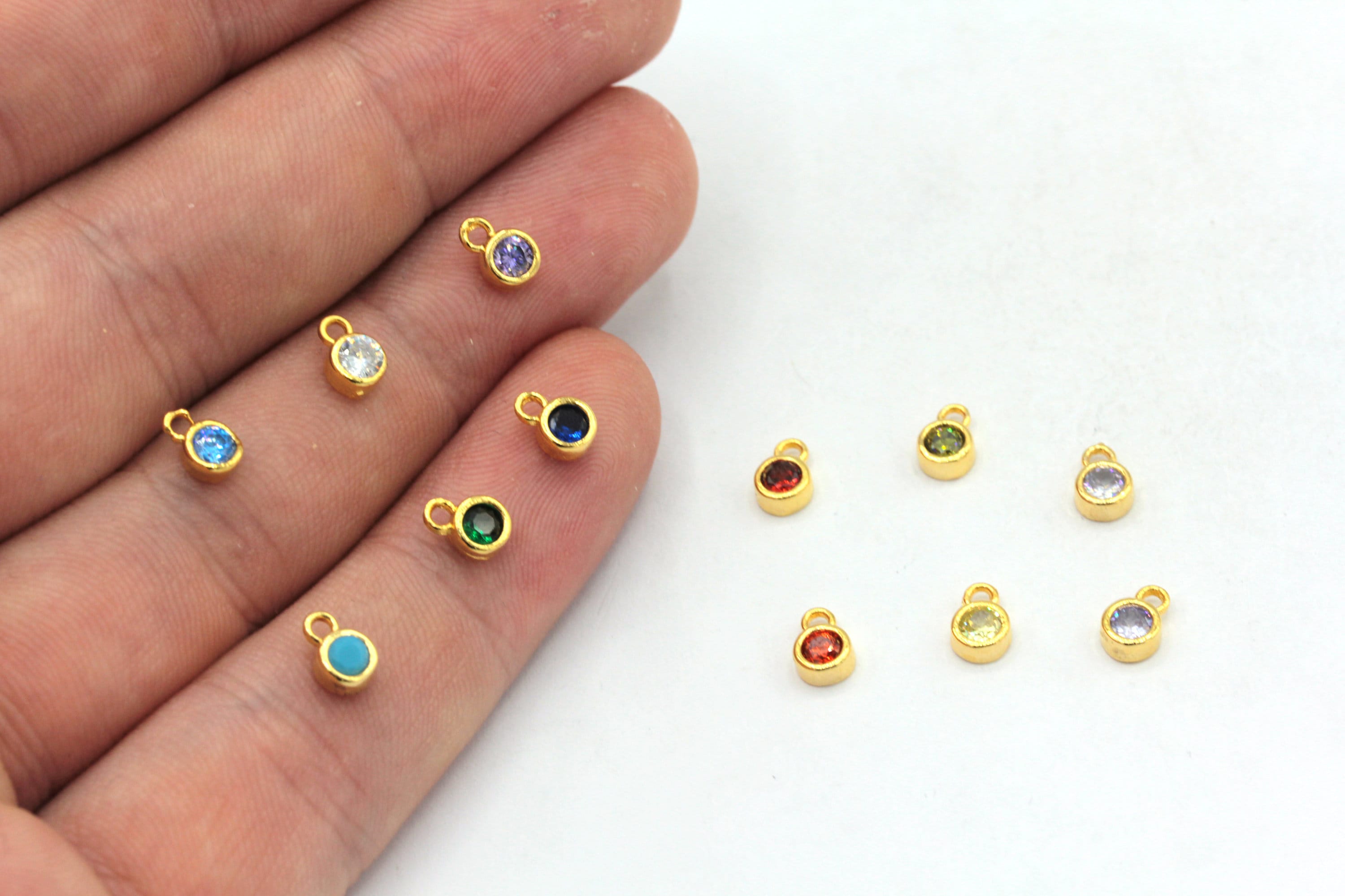 4x6mm 24k Shiny Gold Plated CZ Micro Pave Birthstone Charm, Tiny Birthstone Charm, Birthstone Beads, Gold Plated Findings, ZC530