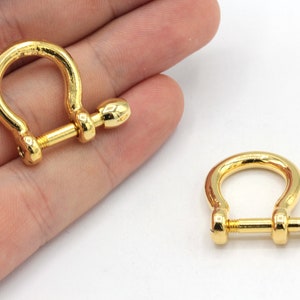 21x25mm 24k Shiny Gold Plated Shackle Clasp with Screw, U Lock Clasps, Sailor Bracelet Clasp, Anchor Bracelet,  Gold Plated Findings, GD323
