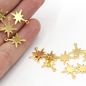 14x16mm 24k Shiny Gold Tiny North Star Charm , Pole Star Charm, Celestial Charm, Gold Charms, Winter Charm, Gold Plated Findings, GD172