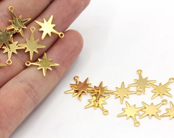 14x16mm 24k Shiny Gold Tiny North Star Charm , Pole Star Charm, Celestial Charm, Gold Charms, Winter Charm, Gold Plated Findings, GD172