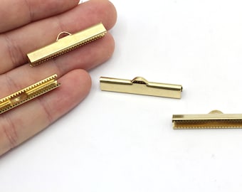35mm Brass Ribbon Clasps, Crimp End Caps, Ribbon Claws, Crimp Ends, Connector, Ribbon End Crimps, Brass Cord End Caps, Brass Findings, RW492