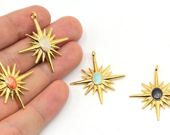 30x34mm 24k Shiny Gold Enamel North Star Charm, North Star Necklace, Enamel Charms, North Star Earrings, Gold Plated Findings, GD906