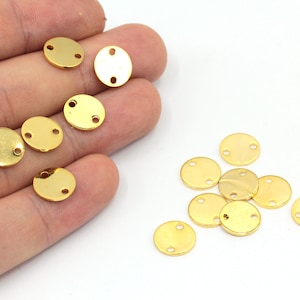 10mm 24k Shiny Gold Plated Tiny Round Charm, 2 Holes Round Disc, Stamping Tag, Gold Disc Blank, Personalized Coin, Gold Plated Finding, B376