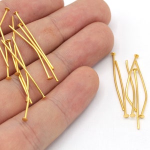 50 Stück 20 Ga 30 mm 24k glänzende Gold Flachkopfstift, Gold Flachkopfstift, Nietstifte, Goldkopfstifte, Schmuckherstellung, vergoldetes Zubehör