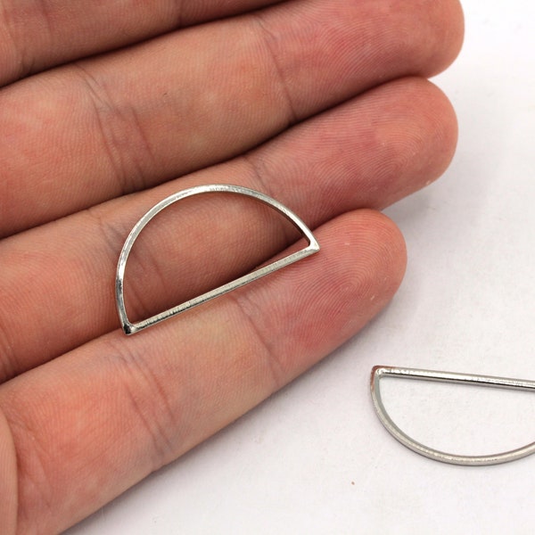 14x28mm Rhodium Semi Circle Charm, Half Circle Ring, Blank Half Round Connector, Earring Pendant, Earring Findings, Rhodium Findings, RWR486