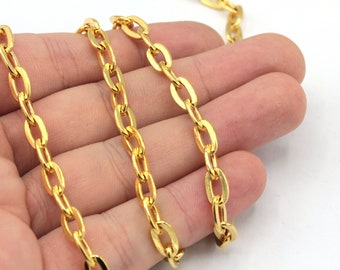 4x7mm 24k Shiny Gold Plated Tiny Cable Chain, Gold Oval Link Chain, Cable Chain, Soldered Chain, Satellite Chain, Gold Plated Chain, HC123