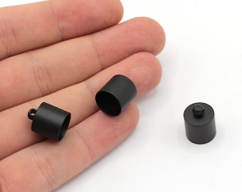 11x14mm Black End Caps, Hole Inner Size 10mm, Solid Black End Caps, Bead Caps, Cones, Cord Tip Ends, Black Findings, RBW545