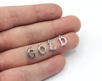 6x10mm Rhodium Plated Letter Charm, Mini Letter Charm, Rhodium Letter Bead, Initial Charm, Letter Bracelet, Rhodium Plated Findings, GD1153