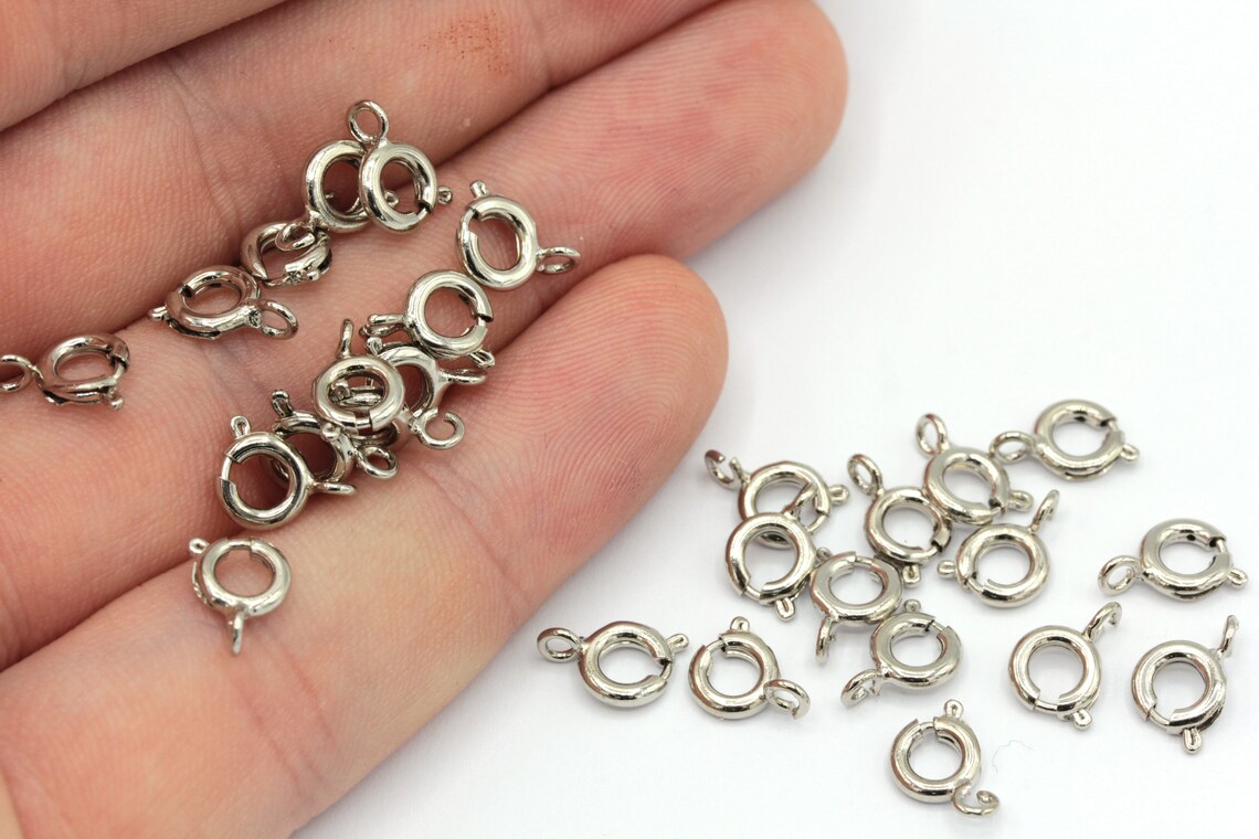10 Pcs 6mm Rhodium Plated Spring Clasps, Round Clasp, Spring Ring, Open ...
