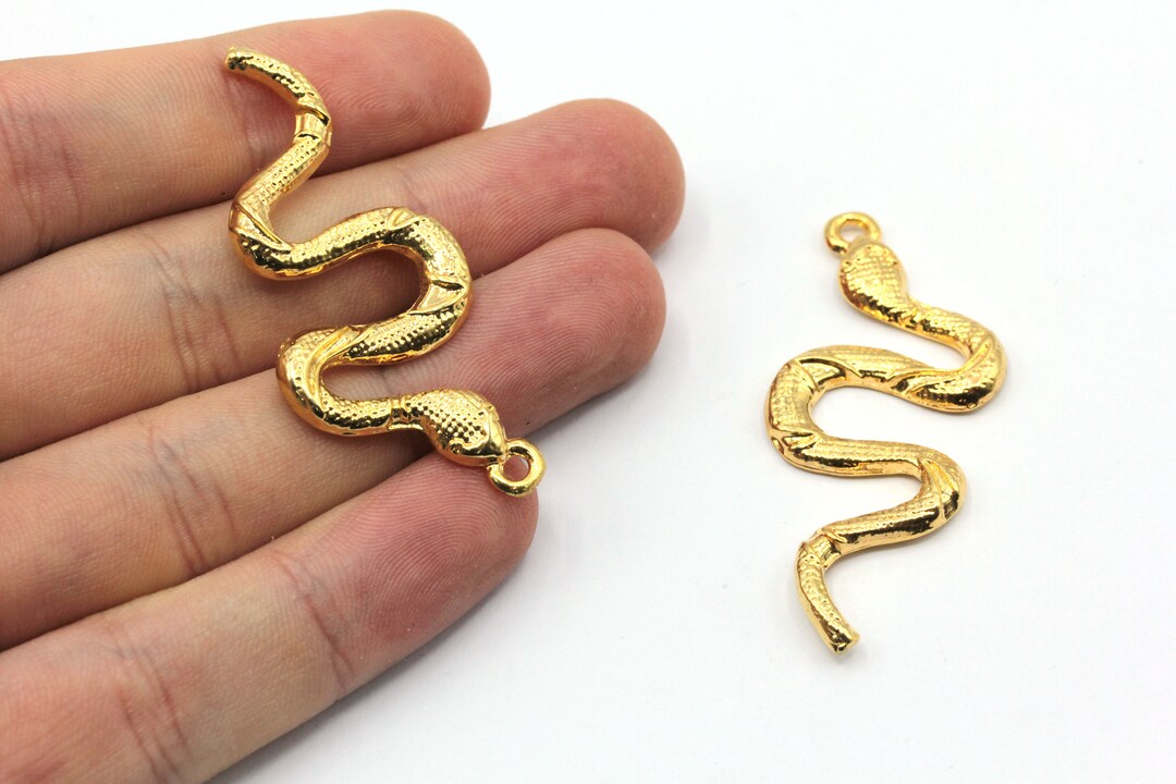 22x50mm 24k Shiny Gold Plated Snake Charm, Long Snake Pendant, Gold ...