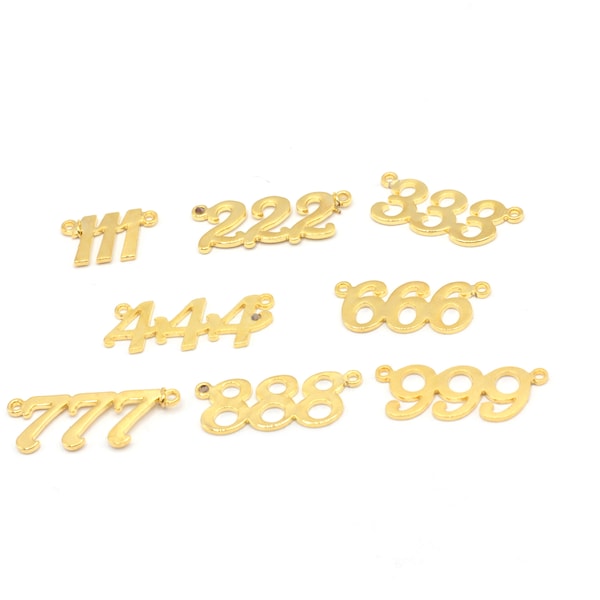 24k Shiny Gold Angel Number Necklace, Angel Number Charm, Lucky Number Charm, Laser Cut Charm, Angel Number Bracelet, Gold Plated Findings