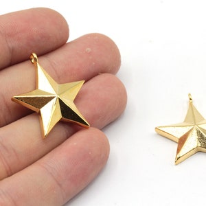 25x28mm 24k Shiny Gold Plated Star Necklace Charm, Large Star Pendant, Celestial Charm, Gold Star Charm, Gold Plated Findings, GD728