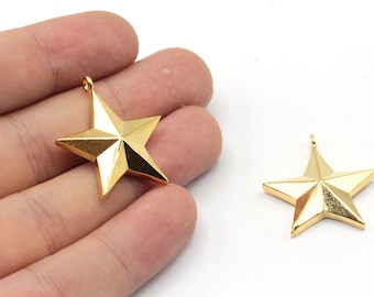 24k Shiny Gold Plated Large Star Necklace Charm, Celestial Charm, Gold Star Charm, Gold Plate Pendant, Gold Plated Findings, GD728