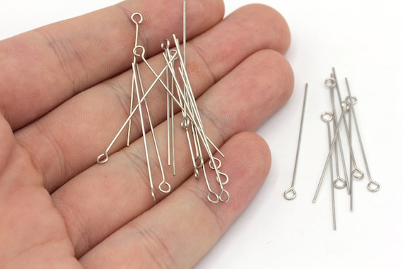100 Pcs 23 Ga 35mm Silver Plated Eye Pin Silver Plated Eye Pin