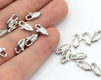10 Pcs 14mm Rhodium Plated Lobster Clasps, Claw Clasps, Lobster Claw Clasps, Chain Connector, Jewelry Clasp, Rhodium Plated Findings, JM088